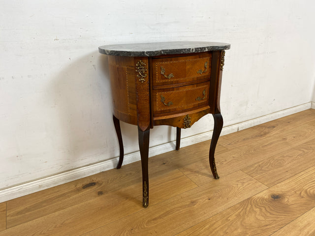 WMK Sehr elegante dänische Stilmöbel Kommode aus vollem Holz mit Marmor Auflage, Schubladen und Messingbeschlägen # Schubladenkommode Marmorkommode Flurkommode Beistelltisch Rokoko Barock Vintage