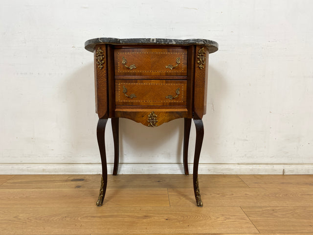 WMK Sehr elegante dänische Stilmöbel Kommode aus vollem Holz mit Marmor Auflage, Schubladen und Messingbeschlägen # Schubladenkommode Marmorkommode Flurkommode Beistelltisch Rokoko Barock Vintage