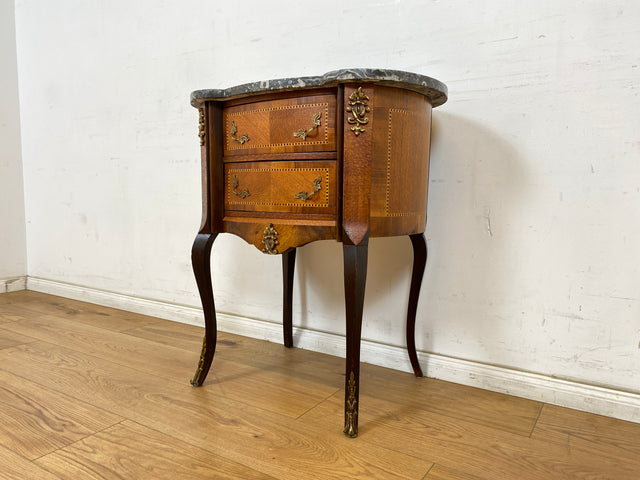 WMK Sehr elegante dänische Stilmöbel Kommode aus vollem Holz mit Marmor Auflage, Schubladen und Messingbeschlägen # Schubladenkommode Marmorkommode Flurkommode Beistelltisch Rokoko Barock Vintage
