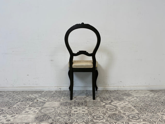 WMK 1/2 Formschöner und gut erhaltener 60er Jahre Stuhl im Biedermeier Stil mit wunderschönem jedoch etwas fleckigem Bezug # Esszimmerstuhl Salonstuhl Küchenstuhl Stühle Vintage # Stückpreis