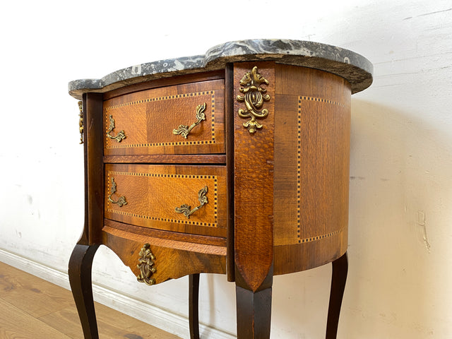 WMK Sehr elegante dänische Stilmöbel Kommode aus vollem Holz mit Marmor Auflage, Schubladen und Messingbeschlägen # Schubladenkommode Marmorkommode Flurkommode Beistelltisch Rokoko Barock Vintage