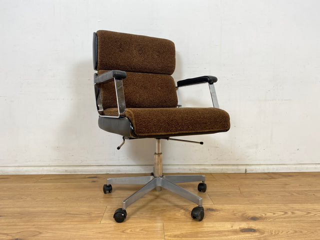 WMK Hochwertiger & gut erhaltener 70er Jahre Soft Pad Schreibtischstuhl von Eron mit Originalbezug aus Stoff & Leder , höhenverstellbar # Drehstuhl Drehsessel Chefsessel Office Chair Space Age Vintage