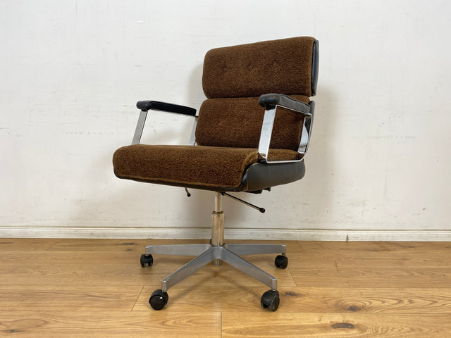 WMK Hochwertiger & gut erhaltener 70er Jahre Soft Pad Schreibtischstuhl von Eron mit Originalbezug aus Stoff & Leder , höhenverstellbar # Drehstuhl Drehsessel Chefsessel Office Chair Space Age Vintage