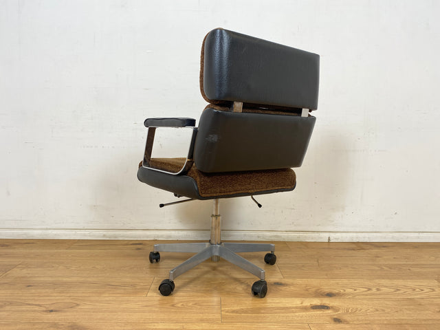 WMK Hochwertiger & gut erhaltener 70er Jahre Soft Pad Schreibtischstuhl von Eron mit Originalbezug aus Stoff & Leder , höhenverstellbar # Drehstuhl Drehsessel Chefsessel Office Chair Space Age Vintage