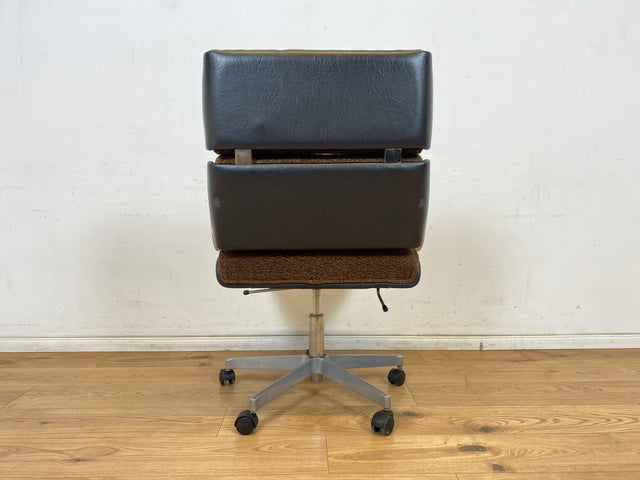WMK Hochwertiger & gut erhaltener 70er Jahre Soft Pad Schreibtischstuhl von Eron mit Originalbezug aus Stoff & Leder , höhenverstellbar # Drehstuhl Drehsessel Chefsessel Office Chair Space Age Vintage