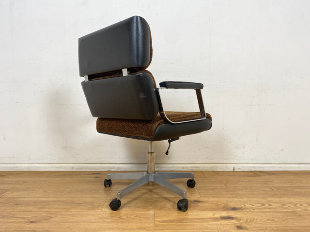 WMK Hochwertiger & gut erhaltener 70er Jahre Soft Pad Schreibtischstuhl von Eron mit Originalbezug aus Stoff & Leder , höhenverstellbar # Drehstuhl Drehsessel Chefsessel Office Chair Space Age Vintage