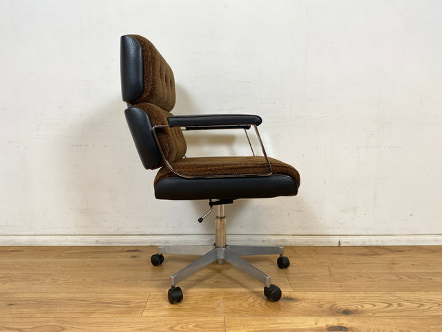 WMK Hochwertiger & gut erhaltener 70er Jahre Soft Pad Schreibtischstuhl von Eron mit Originalbezug aus Stoff & Leder , höhenverstellbar # Drehstuhl Drehsessel Chefsessel Office Chair Space Age Vintage