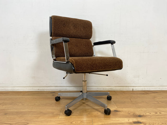 WMK Hochwertiger & gut erhaltener 70er Jahre Soft Pad Schreibtischstuhl von Eron mit Originalbezug aus Stoff & Leder , höhenverstellbar # Drehstuhl Drehsessel Chefsessel Office Chair Space Age Vintage
