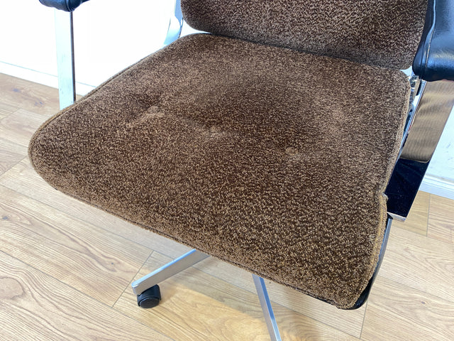 WMK Hochwertiger & gut erhaltener 70er Jahre Soft Pad Schreibtischstuhl von Eron mit Originalbezug aus Stoff & Leder , höhenverstellbar # Drehstuhl Drehsessel Chefsessel Office Chair Space Age Vintage