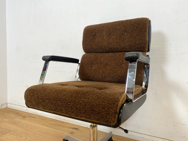 WMK Hochwertiger & gut erhaltener 70er Jahre Soft Pad Schreibtischstuhl von Eron mit Originalbezug aus Stoff & Leder , höhenverstellbar # Drehstuhl Drehsessel Chefsessel Office Chair Space Age Vintage