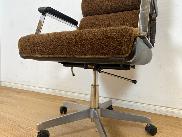WMK Hochwertiger & gut erhaltener 70er Jahre Soft Pad Schreibtischstuhl von Eron mit Originalbezug aus Stoff & Leder , höhenverstellbar # Drehstuhl Drehsessel Chefsessel Office Chair Space Age Vintage