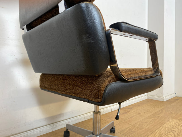 WMK Hochwertiger & gut erhaltener 70er Jahre Soft Pad Schreibtischstuhl von Eron mit Originalbezug aus Stoff & Leder , höhenverstellbar # Drehstuhl Drehsessel Chefsessel Office Chair Space Age Vintage