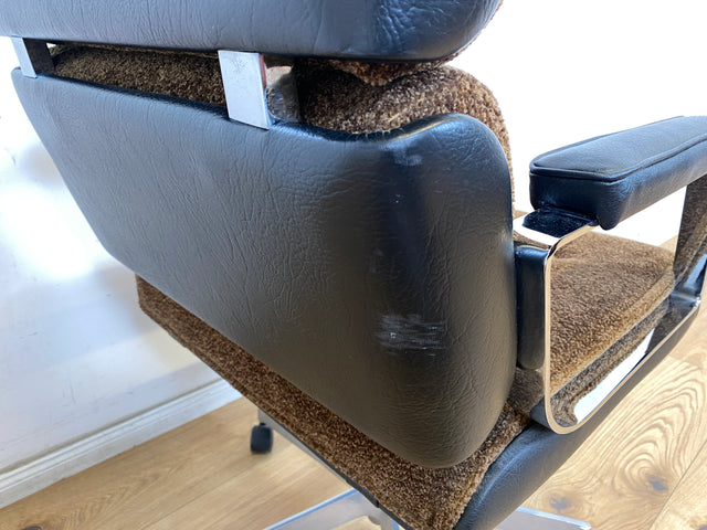 WMK Hochwertiger & gut erhaltener 70er Jahre Soft Pad Schreibtischstuhl von Eron mit Originalbezug aus Stoff & Leder , höhenverstellbar # Drehstuhl Drehsessel Chefsessel Office Chair Space Age Vintage