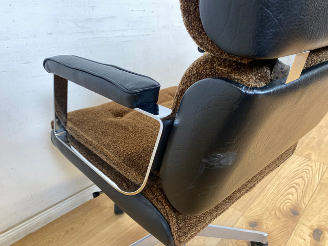 WMK Hochwertiger & gut erhaltener 70er Jahre Soft Pad Schreibtischstuhl von Eron mit Originalbezug aus Stoff & Leder , höhenverstellbar # Drehstuhl Drehsessel Chefsessel Office Chair Space Age Vintage
