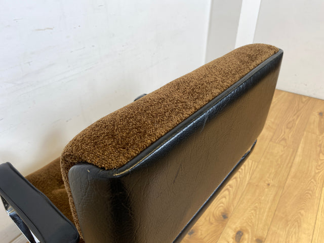 WMK Hochwertiger & gut erhaltener 70er Jahre Soft Pad Schreibtischstuhl von Eron mit Originalbezug aus Stoff & Leder , höhenverstellbar # Drehstuhl Drehsessel Chefsessel Office Chair Space Age Vintage