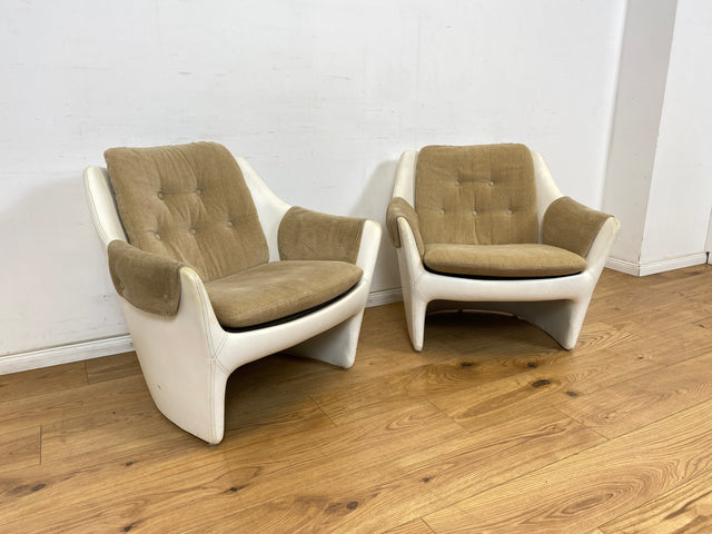 WMK 1/2 Formschöner und bequemer 70er Jahre Space Age Schalensessel mit Originalbezug und in Kunstleder bezogener Sitzschale # Sessel Armchair Stuhl Clubsessel Cocktailsessel Lesesessel Vintage Retro