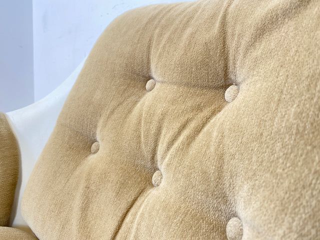 WMK 1/2 Formschöner und bequemer 70er Jahre Space Age Schalensessel mit Originalbezug und in Kunstleder bezogener Sitzschale # Sessel Armchair Stuhl Clubsessel Cocktailsessel Lesesessel Vintage Retro