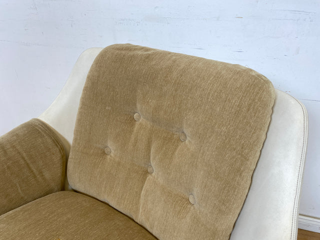 WMK 1/2 Formschöner und bequemer 70er Jahre Space Age Schalensessel mit Originalbezug und in Kunstleder bezogener Sitzschale # Sessel Armchair Stuhl Clubsessel Cocktailsessel Lesesessel Vintage Retro