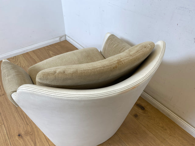 WMK 1/2 Formschöner und bequemer 70er Jahre Space Age Schalensessel mit Originalbezug und in Kunstleder bezogener Sitzschale # Sessel Armchair Stuhl Clubsessel Cocktailsessel Lesesessel Vintage Retro