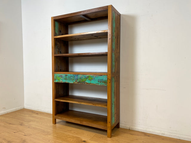 Boatwood by WMK I Nachhaltiges handgefertigtes Bücherregal aus altem Bootsholz I Teakholz massiv I Bücherschrank Regal Highboard Holzregal Küchenregal Raumtrenner Loft Bootsmöbel I Berlin Rostock Köln