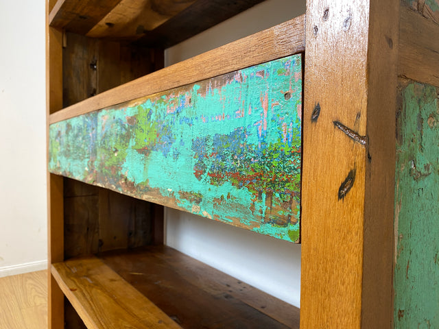 Boatwood by WMK I Nachhaltiges handgefertigtes Bücherregal aus altem Bootsholz I Teakholz massiv I Bücherschrank Regal Highboard Holzregal Küchenregal Raumtrenner Loft Bootsmöbel I Berlin Rostock Köln