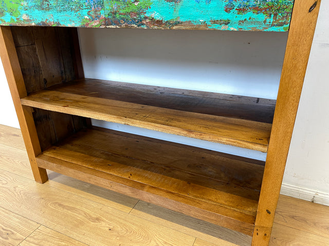 Boatwood by WMK I Nachhaltiges handgefertigtes Bücherregal aus altem Bootsholz I Teakholz massiv I Bücherschrank Regal Highboard Holzregal Küchenregal Raumtrenner Loft Bootsmöbel I Berlin Rostock Köln