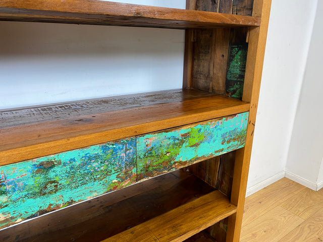 Boatwood by WMK I Nachhaltiges handgefertigtes Bücherregal aus altem Bootsholz I Teakholz massiv I Bücherschrank Regal Highboard Holzregal Küchenregal Raumtrenner Loft Bootsmöbel I Berlin Rostock Köln