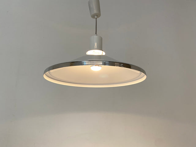 WMK Gut erhaltene skandinavische Designer Pendelleuchte Gustaf von alta design aus Aluminium und Chrom # Lampe Hängelampe Deckenlampe Wohnzimmerlampe Leuchte Licht Hängeleuchte Vintage Space Age 70er