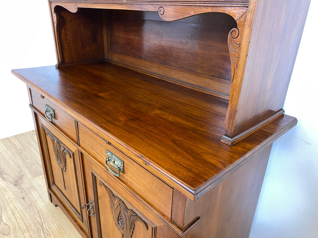 WMK I Wunderschöne Jugendstil Anrichte aus massiver Eiche mit Glastüren & Schubladen, um 1910 I Buffet Büfett Küchenanrichte Kredenz Geschirrschrank Küche Vitrine Schrank Vintage Antik Magdeburg Bonn