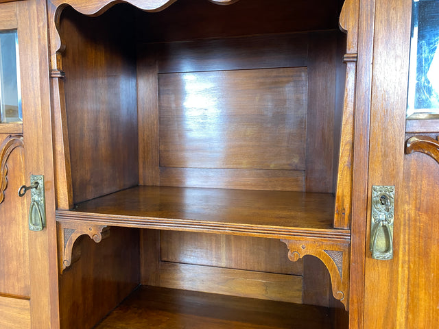 WMK I Wunderschöne Jugendstil Anrichte aus massiver Eiche mit Glastüren & Schubladen, um 1910 I Buffet Büfett Küchenanrichte Kredenz Geschirrschrank Küche Vitrine Schrank Vintage Antik Magdeburg Bonn