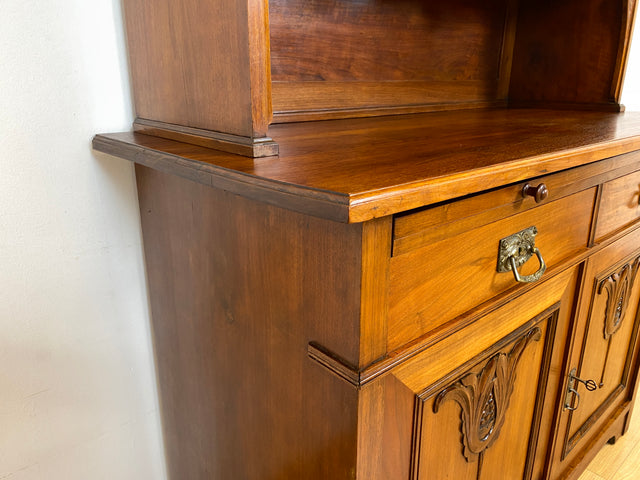 WMK I Wunderschöne Jugendstil Anrichte aus massiver Eiche mit Glastüren & Schubladen, um 1910 I Buffet Büfett Küchenanrichte Kredenz Geschirrschrank Küche Vitrine Schrank Vintage Antik Magdeburg Bonn
