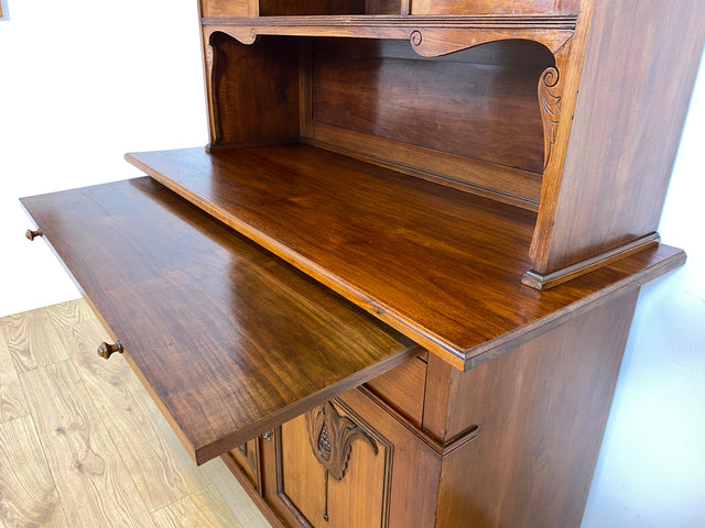 WMK I Wunderschöne Jugendstil Anrichte aus massiver Eiche mit Glastüren & Schubladen, um 1910 I Buffet Büfett Küchenanrichte Kredenz Geschirrschrank Küche Vitrine Schrank Vintage Antik Magdeburg Bonn
