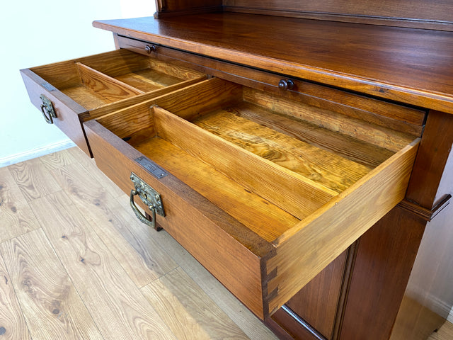 WMK I Wunderschöne Jugendstil Anrichte aus massiver Eiche mit Glastüren & Schubladen, um 1910 I Buffet Büfett Küchenanrichte Kredenz Geschirrschrank Küche Vitrine Schrank Vintage Antik Magdeburg Bonn