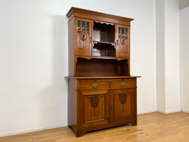 WMK I Wunderschöne Jugendstil Anrichte aus massiver Eiche mit Glastüren & Schubladen, um 1910 I Buffet Büfett Küchenanrichte Kredenz Geschirrschrank Küche Vitrine Schrank Vintage Antik Magdeburg Bonn