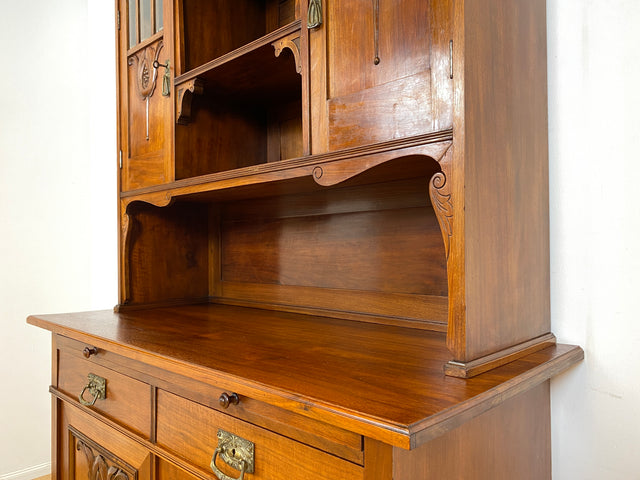 WMK I Wunderschöne Jugendstil Anrichte aus massiver Eiche mit Glastüren & Schubladen, um 1910 I Buffet Büfett Küchenanrichte Kredenz Geschirrschrank Küche Vitrine Schrank Vintage Antik Magdeburg Bonn