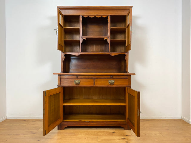 WMK I Wunderschöne Jugendstil Anrichte aus massiver Eiche mit Glastüren & Schubladen, um 1910 I Buffet Büfett Küchenanrichte Kredenz Geschirrschrank Küche Vitrine Schrank Vintage Antik Magdeburg Bonn