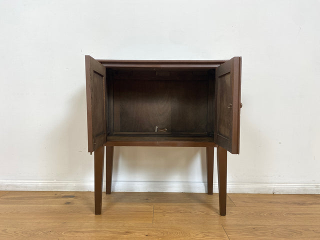WMK # Hübsche kleine 1930er Jahre Art Deco Kommode aus vollem Holz mir großem Fach, original Messinggriffen und braun angestrichen # Kommödchen Schränkchen Flurkommode Beistelltisch Garderobe Vintage