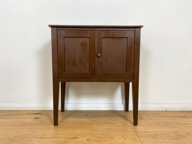 WMK # Hübsche kleine 1930er Jahre Art Deco Kommode aus vollem Holz mir großem Fach, original Messinggriffen und braun angestrichen # Kommödchen Schränkchen Flurkommode Beistelltisch Garderobe Vintage