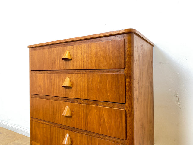 WMK I Formschöne kleine skandinavische Mid-Century Kommode aus vollem Holz in Teak mit Schubladen # Schrank Nachtisch Schubladen Wäsche Flur 50er 60er Vintage Danish Design Teakholz Berlin Bochum Köln