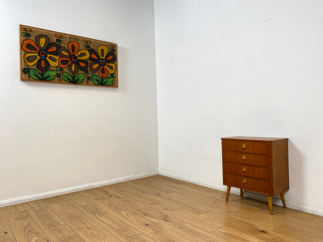 WMK I Formschöne kleine skandinavische Mid-Century Kommode aus vollem Holz in Teak mit Schubladen # Schrank Nachtisch Schubladen Wäsche Flur 50er 60er Vintage Danish Design Teakholz Berlin Bochum Köln