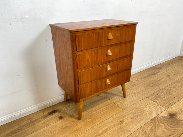 WMK I Formschöne kleine skandinavische Mid-Century Kommode aus vollem Holz in Teak mit Schubladen # Schrank Nachtisch Schubladen Wäsche Flur 50er 60er Vintage Danish Design Teakholz Berlin Bochum Köln