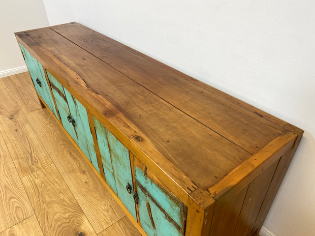 Boatwood by WMK # Schönes langes Sideboard in Meeresblau, ein aus altem Bootsholz handgefertigtes Unikat aus massivem Teakholz # Kommode Lowboard TV-Lowboard TV-Board TV-Bank Anrichte Bootsmöbel Teak