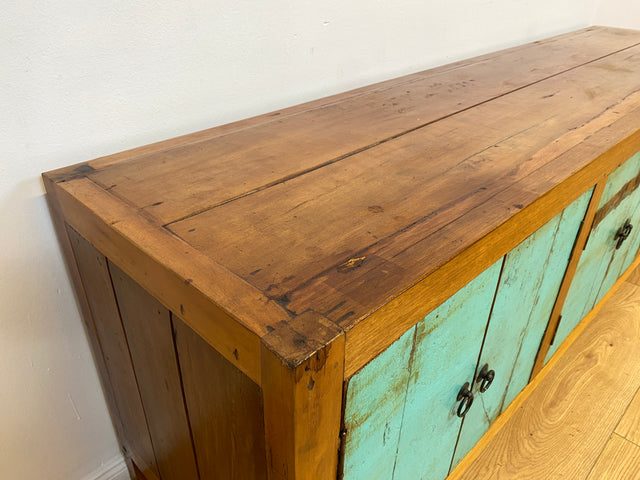 Boatwood by WMK # Schönes langes Sideboard in Meeresblau, ein aus altem Bootsholz handgefertigtes Unikat aus massivem Teakholz # Kommode Lowboard TV-Lowboard TV-Board TV-Bank Anrichte Bootsmöbel Teak