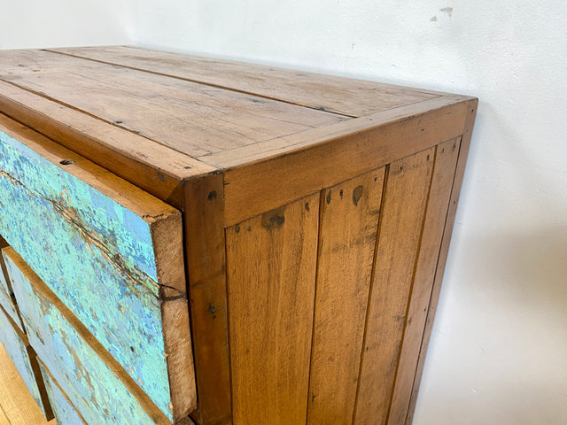 Boatwood by WMK # Meeresblaue Kommode mit Schubladen I Handmade Unikat aus altem Bootsholz I Teakholz massiv # Sideboard Schubladenkommode Wäschekommode Wickelkommode Anrichte Schrank NRW Kiel Rostock