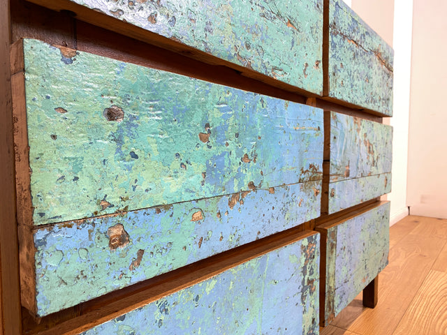 Boatwood by WMK # Meeresblaue Kommode mit Schubladen I Handmade Unikat aus altem Bootsholz I Teakholz massiv # Sideboard Schubladenkommode Wäschekommode Wickelkommode Anrichte Schrank NRW Kiel Rostock