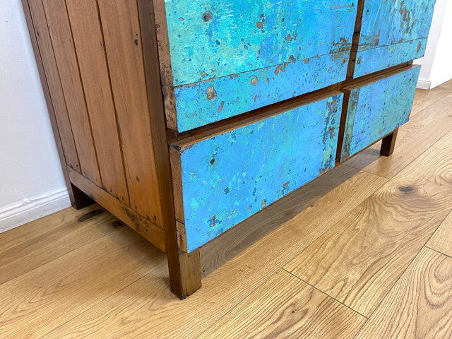 Boatwood by WMK # Meeresblaue Kommode mit Schubladen I Handmade Unikat aus altem Bootsholz I Teakholz massiv # Sideboard Schubladenkommode Wäschekommode Wickelkommode Anrichte Schrank NRW Kiel Rostock