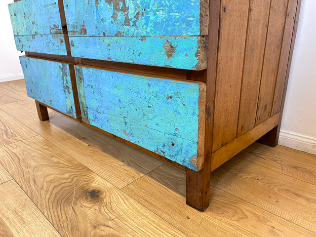 Boatwood by WMK # Meeresblaue Kommode mit Schubladen I Handmade Unikat aus altem Bootsholz I Teakholz massiv # Sideboard Schubladenkommode Wäschekommode Wickelkommode Anrichte Schrank NRW Kiel Rostock
