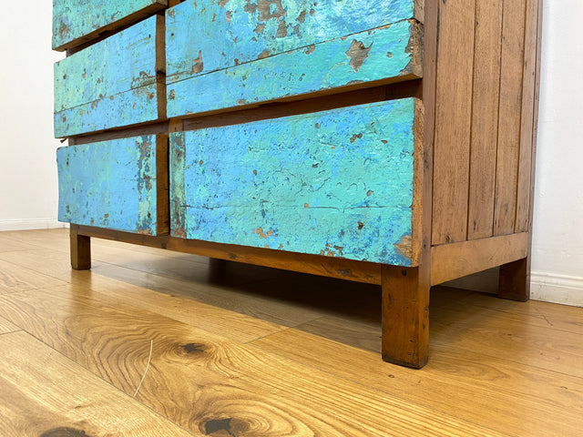 Boatwood by WMK # Meeresblaue Kommode mit Schubladen I Handmade Unikat aus altem Bootsholz I Teakholz massiv # Sideboard Schubladenkommode Wäschekommode Wickelkommode Anrichte Schrank NRW Kiel Rostock