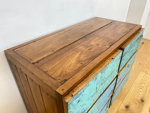 Boatwood by WMK # Meeresblaue Kommode mit Schubladen I Handmade Unikat aus altem Bootsholz I Teakholz massiv # Sideboard Schubladenkommode Wäschekommode Wickelkommode Anrichte Schrank NRW Kiel Rostock