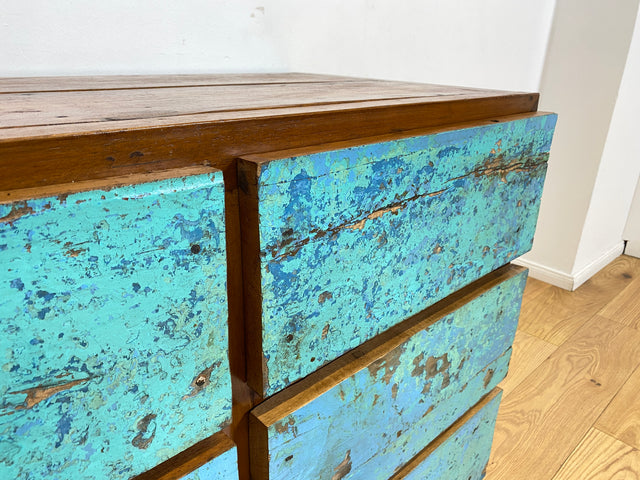 Boatwood by WMK # Meeresblaue Kommode mit Schubladen I Handmade Unikat aus altem Bootsholz I Teakholz massiv # Sideboard Schubladenkommode Wäschekommode Wickelkommode Anrichte Schrank NRW Kiel Rostock